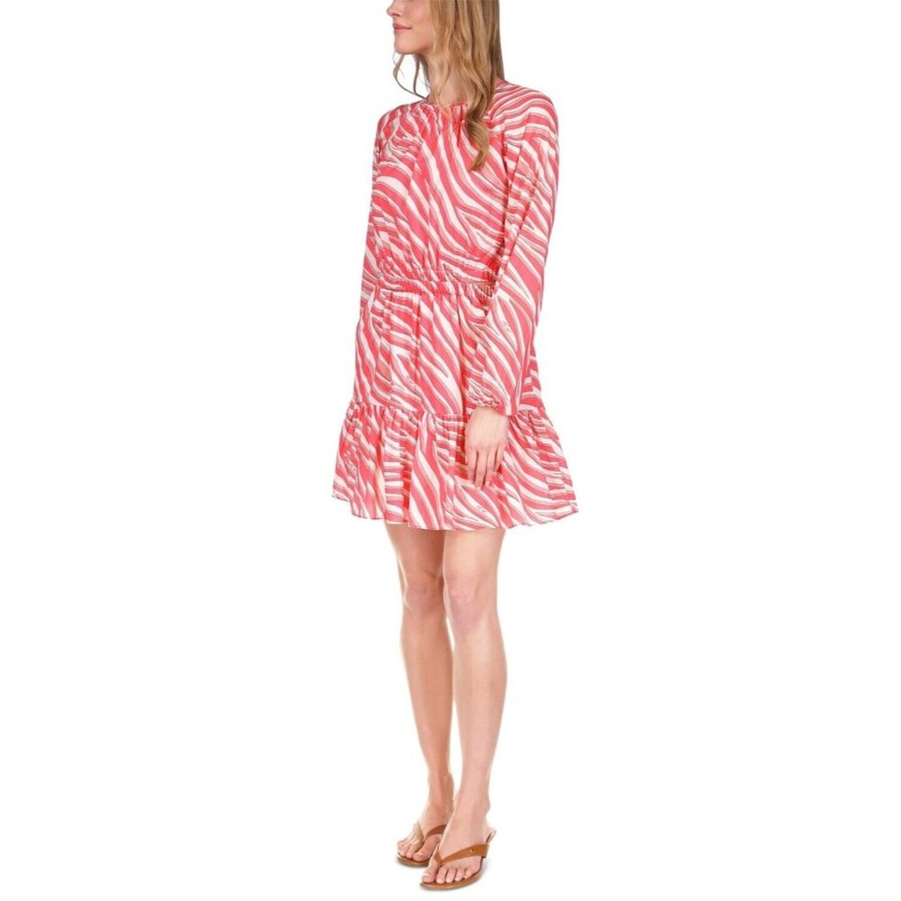 Michael Kors Women's Cotton Zebra Cutout Dress geranium Red Size M MSRP $195 - Picture 2 of 5